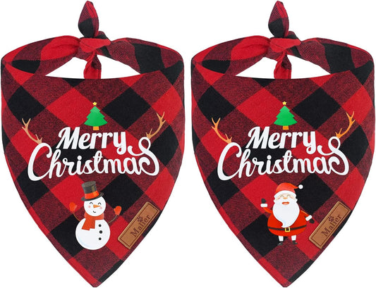 2 Pack Dog Bandanas Christmas Classic Buffalo Plaid Dog Bandana Dog Scarf Triangle Bibs Kerchief Merry Christmas Pet Costume for Small Medium Large Dogs Cats Pets (Christmas 4, Large)